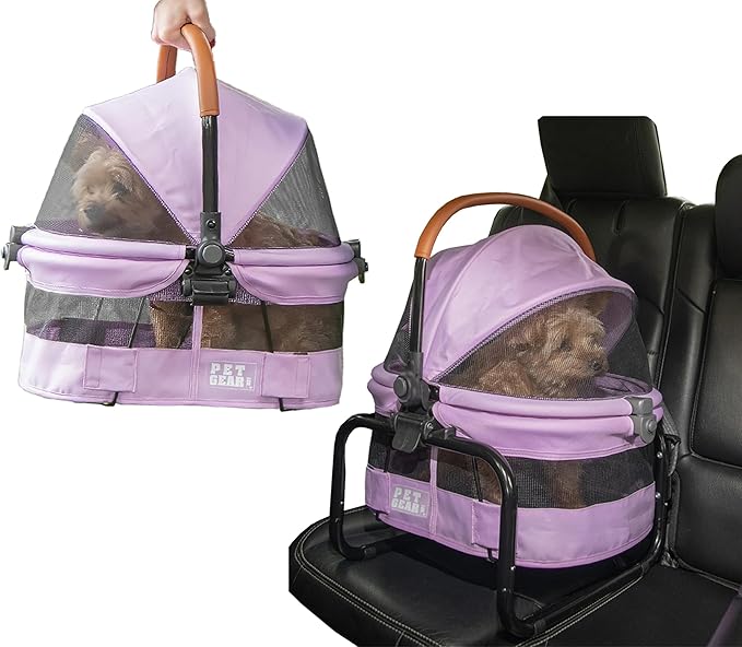 Pet Gear No-Zip View 360 Ultra Lite Pet Safety Carrier & Car Seat for Small Dogs & Cats Push Button Entry, 15", Cotton Candy