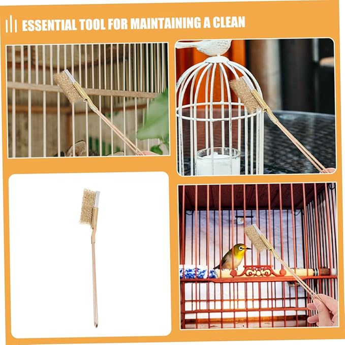 BESPORTBLE 1set Bird Cage Cleaning Brush with Handle and Steel Bristles for Efficient Grime Removal from Cages Trays and Accessories for Parrots and Animals