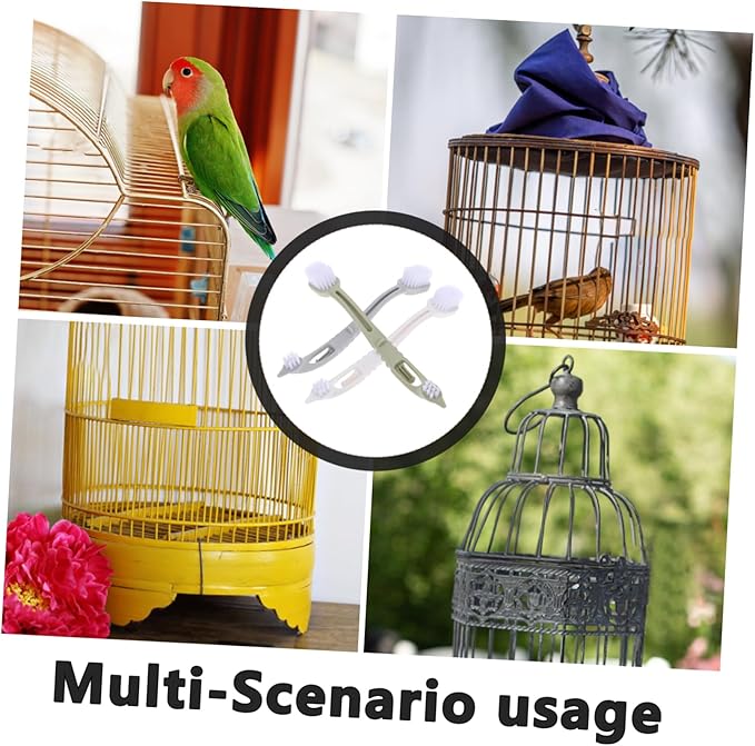 Long Handle Bird Cage Brush Pet Cage Cleaning Tool with Gentle Bristles Universal for Dog