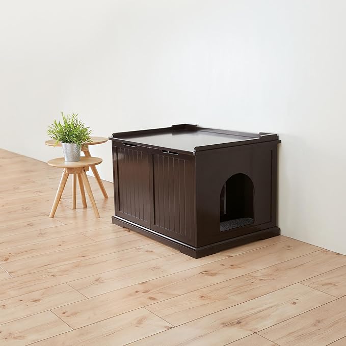 Trixie XL Furniture Litter Box Enclosure (Espresso Brown), Hidden Litter Box for Cats with Openings on Either Ends & Large Ventilations Slots, Double Doors for Easy Cleaning, Removable Divider