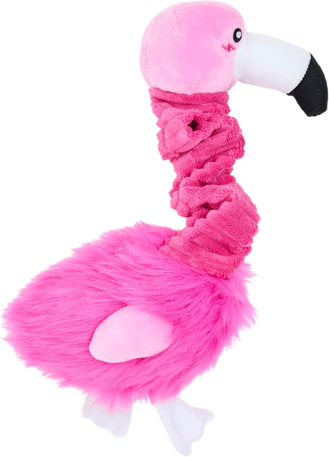 ZippyPaws Bungee Buddiez Plush Squeaky Dog Toy (Flamingo)