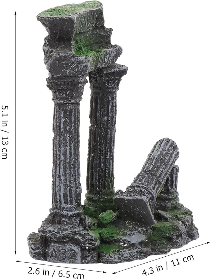 balacoo Roman Column Aquarium Ornament Fish Tank Decoration Resin Fish Shelter 5.31X4.33X2.55 Inch Underwater Hiding Cave for and Reptiles