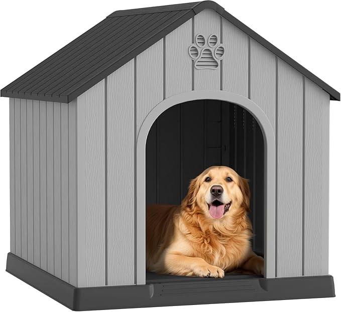Bifanuo Large Dog House for Outdoor & Indoor, Waterproof Puppy Shelter with Air Vents & Elevated Floor, Easy Assemble Sturdy Dog Kennel for Large Dogs (Classic Black, 36.2''L×38''W×38''H)