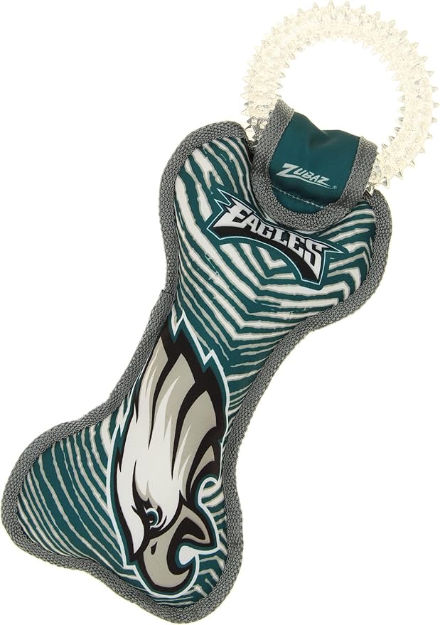 Zubaz NFL Team Logos and Colors Ring Tug Toy with Squeaker for Dogs, Philadelphia Eagles