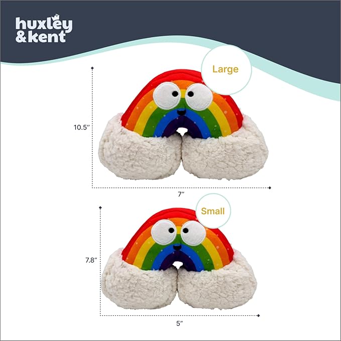 Huxley & Kent Funny Dog Toy w/Squeaker – Power Plush Squeaky Dog Toys for Small, Medium & Large Dogs – Soft Stuffed Animal for Indoor Play & Fetch - Happy Rainbow, Small