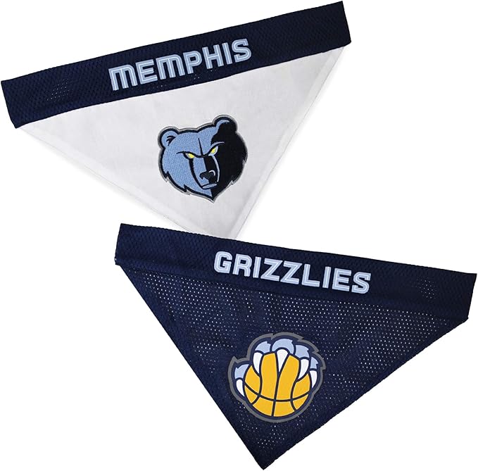 Pets First NBA Reversible Dog Bandana - Memphis Grizzlies Team Logo, Blue and White, Large/X-Large