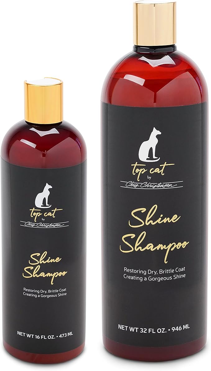 Chris Christensen Top Cat Shine Shampoo for Cats, Groom Like a Professional, Restores Dry & Brittle Coat, Creates a Gorgeous Shine, Made in USA, 16 oz