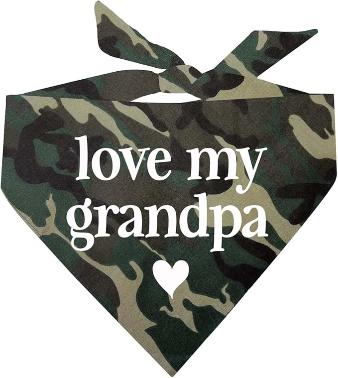 Love My Grandpa Father's Day, Valentine's Day Dog Bandana (Assorted Colors) (Camo, X-Small)