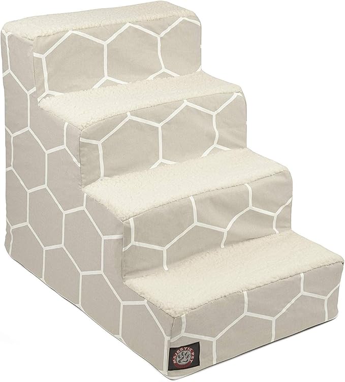Majestic Pet 4 Step Portable Dog Stairs for Small Dogs to get on Bed Supports 250 lbs or Less – Dog Steps for High Bed with Machine Washable Cover –Pet Stairs for Cats Hexo Shapes Gray