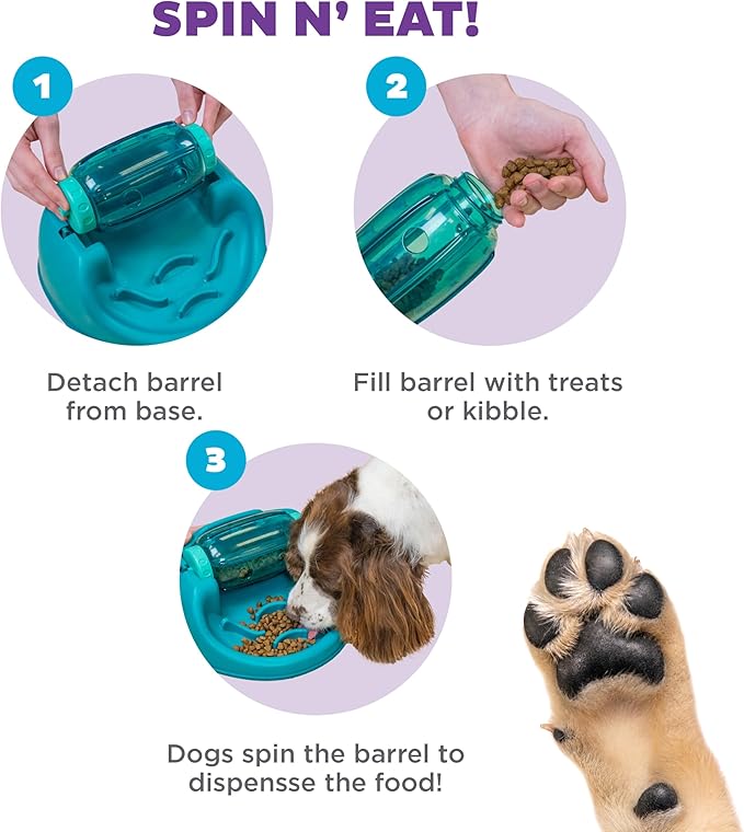 Outward Hound by Nina Ottosson Spin N' Eat Dog Puzzle and Slow Feeder, Level 2 Intermediate Enrichment Toy, Green