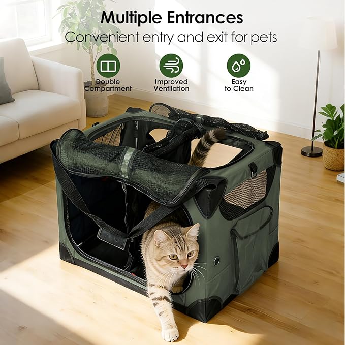 Extra Large Cat Carrier for 2 Cats, XL with Removable Divider, Foldable Soft-Sided Pet Carrier with Storage Tote, Portable Travel Crate for Large Cats, for Car & Home Use, 24" x 17" x 17"