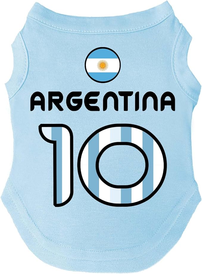 Argentina Flag Soccer Jersey Style Dog Tee Shirt | Sleeveless Breeds | International Soccer | Game Day |Light Blue, 2X-Large 1662