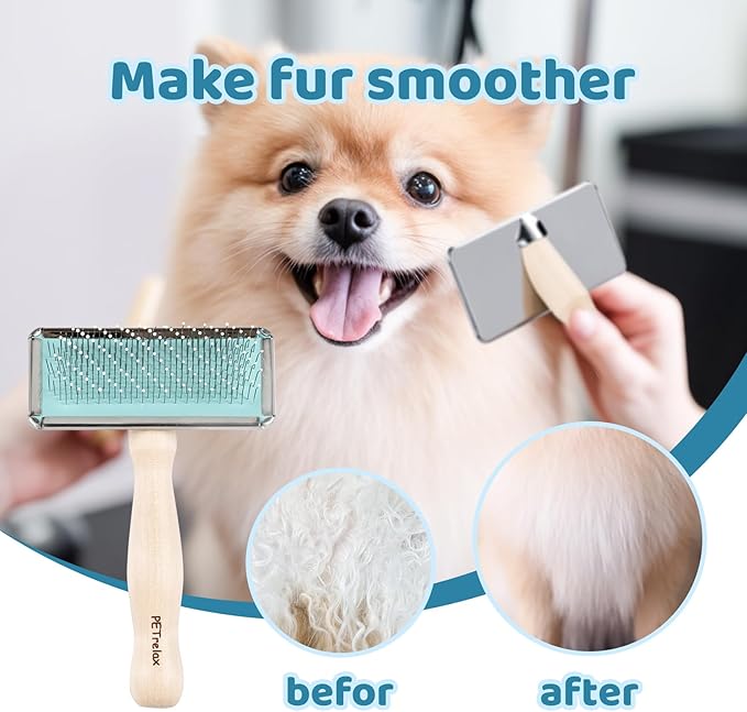 Dog Brush for Long haired Dogs & Cat,Grooming Brush for Shedding, Dematting, Bath, for Short Hair, Poodles, Indoor Cats, pin Brushes for Dog Grooming,Wooden Handle,Wooden Dog Brush