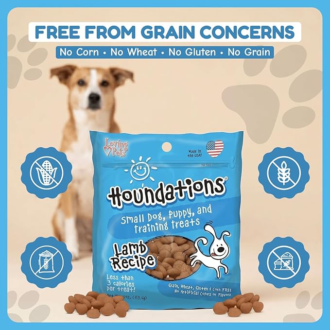 Loving Pets Houndations Lamb Dog Training Treats | All Natural | 2.6 Calories Per Treat | Grain-Free, Wheat-Free, Gluten-Free & Corn-Free | For Small Dogs & Puppies, 4 oz
