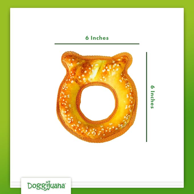 Doggijuana Cafe Combo Refillable Juananip Toy Bundle | Twisted Pretzel & Pretzel Ring | Funny Dog Toy Plush with Catnip and Refill | Interactive Chew Toy for Play