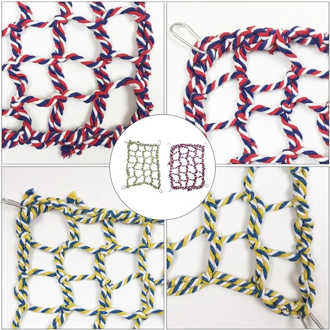 UKCOCO Colorful Woven Climbing Hammock Net for Small Pets, Hanging Squirrel and Hamster Play Net in Red and Yellow, Reptile and Bird Cage Accessory for Climbing and Resting
