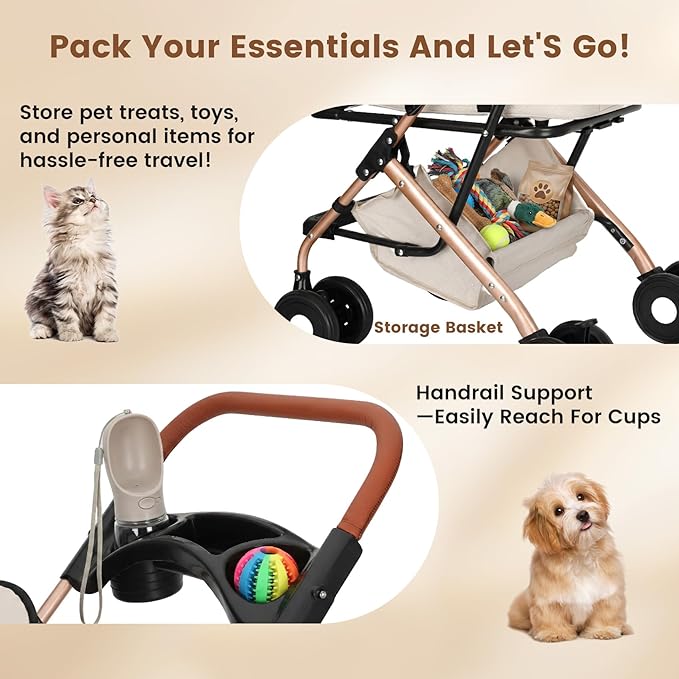 Dog Stroller for Small & Medium Dogs & Cats, Foldable Pet Stroller Wagon Carries Up to 44 lbs, Dog Wagon with Storage Basket and Cup Holders, Plus a Removable Portable Pet Carrier