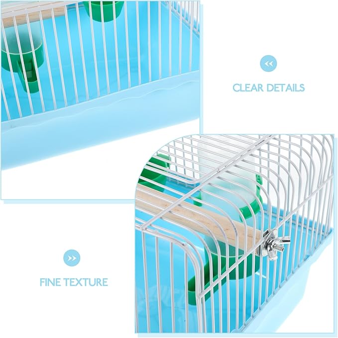 BESPORTBLE Portable Small Metal Parrot Bird Cage with Wood Perch, Food Box, and Water Dispenser, Travel Carrier for Parakeets and Lovebirds, Blue Mini Bird Cage for Outdoor Use