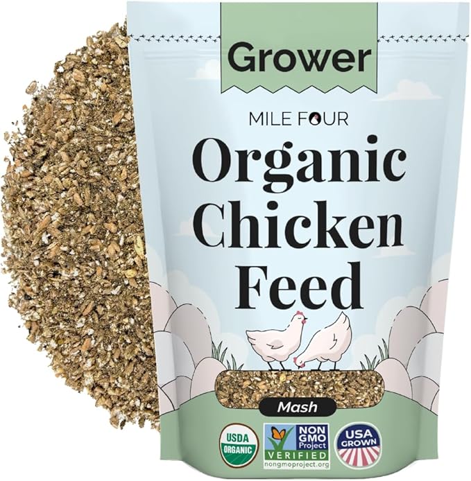 Mile Four Organic Chicken Feed – Grower Mash, Non-GMO, USA Grown, 18% Protein, Corn-Free, Soy-Free, Non-Medicated Feed for Chickens, 2 lb Sample