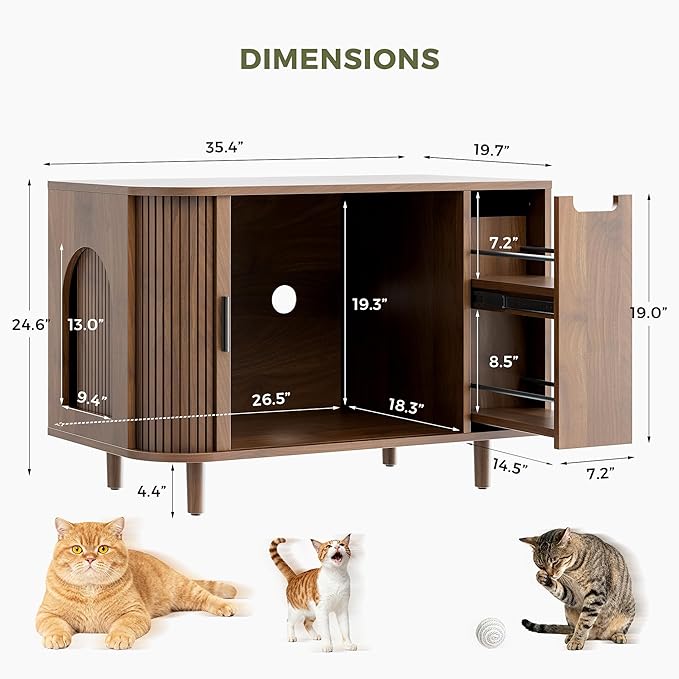 IRONCK Cat Litter Box Enclosure with Sliding Tambour Door – Wooden Hidden Cat House Furniture with 2-Layer Drawer, Side End Table for Living Room, Brown