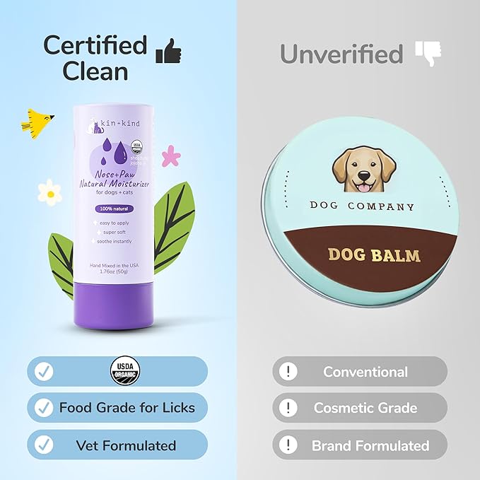 kin+kind Nose & Paw Balm Stick for Dogs & Cats – USDA Certified Organic – Natural Moisturizer for Dry Cracked Paws & Nose – Coconut Oil & Shea Butter – Lick-Safe – 1.76 oz
