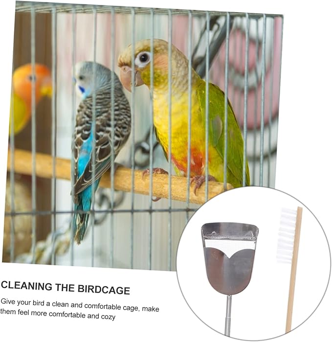 Abaodam 2pcs Bird Cage Cleaning Tools Set Includes Shovel and Brush for Parrots and Pets Convenient Long Handle Design for Easy Cleaning of Bird Habitats