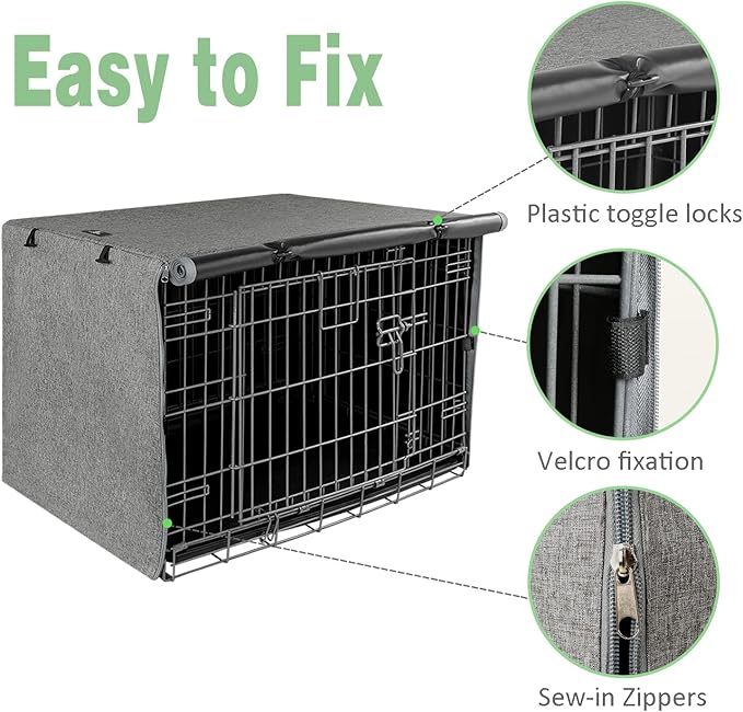 X-ZONE PET Double Door Dog Crate Cover - Polyester Pet Kennel Cover (Fits 24 30 36 42 48 inches Wire Crate) (36 Inch, Grey)