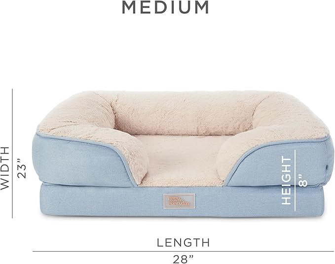 Town & Country Everyday CuddleTown Comfy Solid Bolster Sofa Pet Bed, Supportive & Calming Egg Crate Foam, Non-Slip Bottom, Machine Washable Cover, Blue, Medium 28"x23"x8"