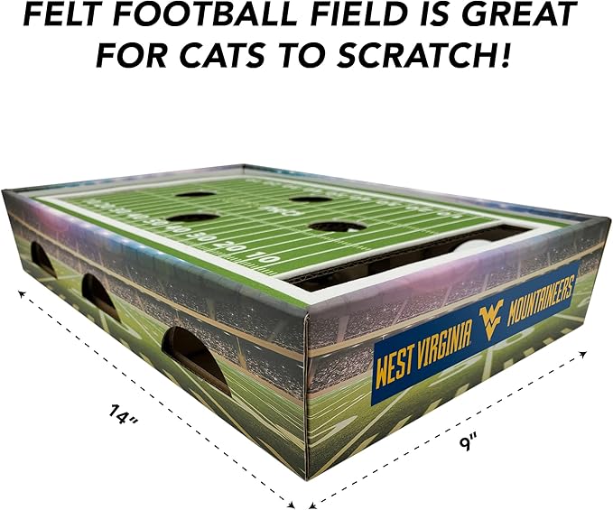 Pets First NCAA West Virginia Mountaineers Cat Scratcher Box, Game Day Cat Toy, NCAA Football Field Designed Cat Scratcher and Lounge, Stimulating Cat Game