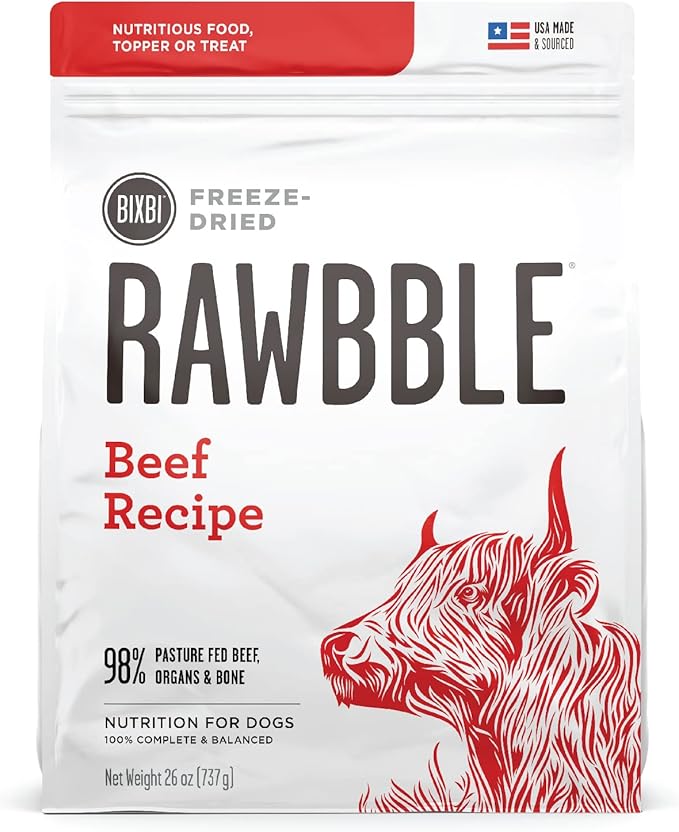 BIXBI Liberty Freeze-Dried Dog Food Topper & Treats, Beef – 98% Meat & Organs, No Refrigeration – USA Made, 26 oz