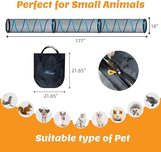 Cat Play Tunnel-for Indoors and Outdoors,Cat Tunnel Outdoor, Kitty Outdoor Enclosure, Cat Enclosures Easy to Connect with Two Zipper Doors,Product Size 59'' x 18'',3pcs /Set,Blue,3 Packs