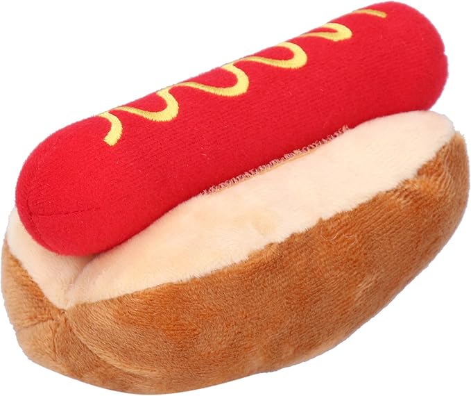Jeanoko Hot Dog Toy Exquisite Design Food Shape Stuffed Toy Squeezable Soft Plush Dog Toy Soft Plush Hot Dog Shape for Cats Dogs