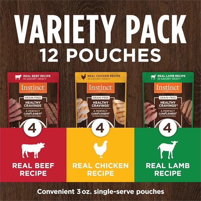 Instinct Healthy Cravings Grain Free Recipe Variety Pack Natural Wet Dog Food Topper by Nature's Variety, 3 oz. Pouches (Pack of 12)