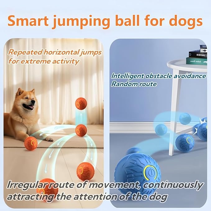 Interactive Dog Ball, Activated Automatic Rolling Ball for Dog, Self Moving Vibrating Smart Jumping Automatic Moving Bouncing and Rotating Balls for Pets (Blue)
