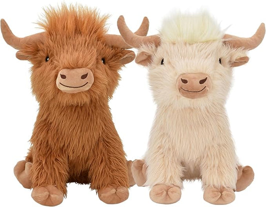 Multipet Highland Cow Plush Dog Toy 2-Pack – Soft Squeaky Farm Animal Toy for Dogs – Assorted Colors (14")