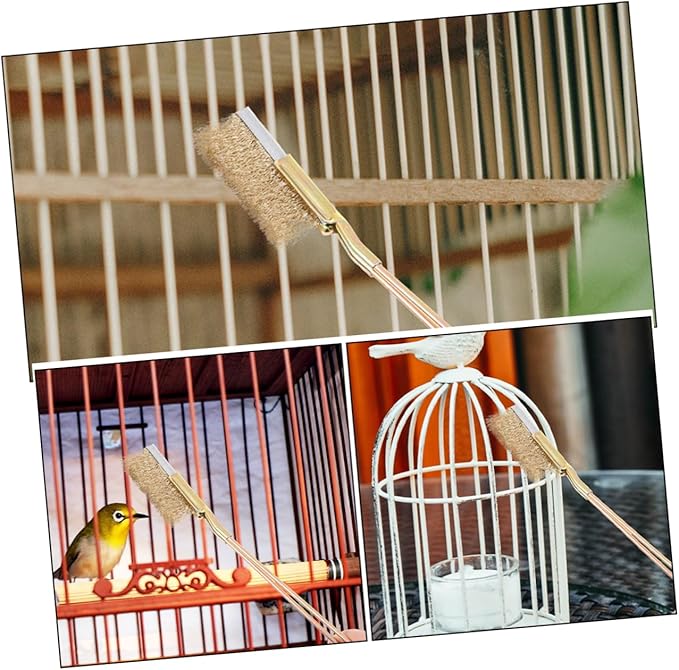 1set Bird Cage Brush Ergonomic Handle Cleaning Tool with Steel and Copper Bristles for Deep Cleaning Cages Grates Feeders and Accessories
