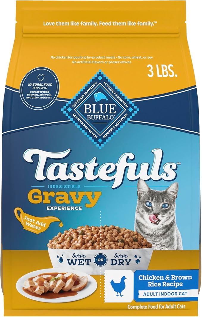 Blue Buffalo Tastefuls Irresistible Gravy Experience Adult Indoor Cat Dry Food, Chicken & Brown Rice Recipe, 3-lb. Bag
