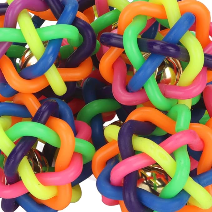 Zerodis 10Pcs Pet Wobbly Rubber Ball,Colorful Dog Rubber Woven Ball Built in Bell Pet Chew Teeth Grinding Interactive Toys for Indoor Cats and Dogs