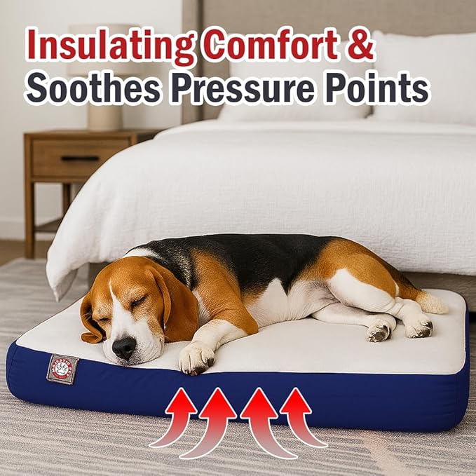 Majestic Pet 48x34x3 Inch Blue Orthopedic Memory Foam Rectangle Dog Bed – Large Size Crate Dog Bed for Dogs with Joint Pain, Arthritis – Durable Pet Mattress with Egg Crate Foam, Washable Cover