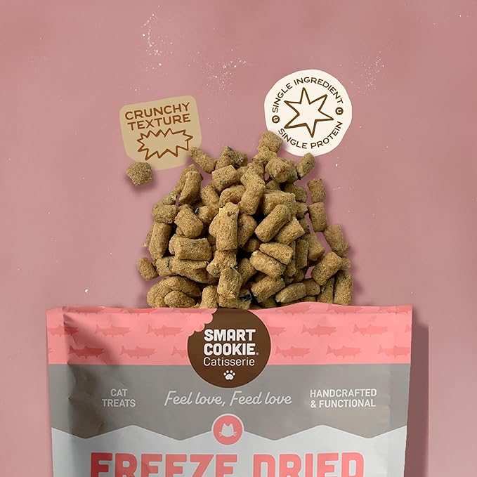 Smart Cookie Salmon Freeze Dried Cat Treats – Minimal Ingredient, High-Protein Snacks for Picky Cats – Wild Caught Salmon, No Fillers, Made in the USA – 1oz (3 Pack)