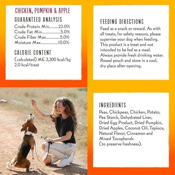 Charlee Bear Crunchy Dog Training Treats, Low Calorie (3 Kcal), Grain Free Natural Mini Treats for Puppies, Small, Medium & Large Dogs, USA Made, Healthy Chicken, Pumpkin & Apple Flavor 8oz (6-Pack)