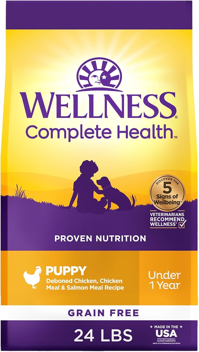 Wellness Complete Health Puppy Dry Dog Food, Grain Free Kibble, Natural, Chicken and Salmon Recipe, 24 lb Bag