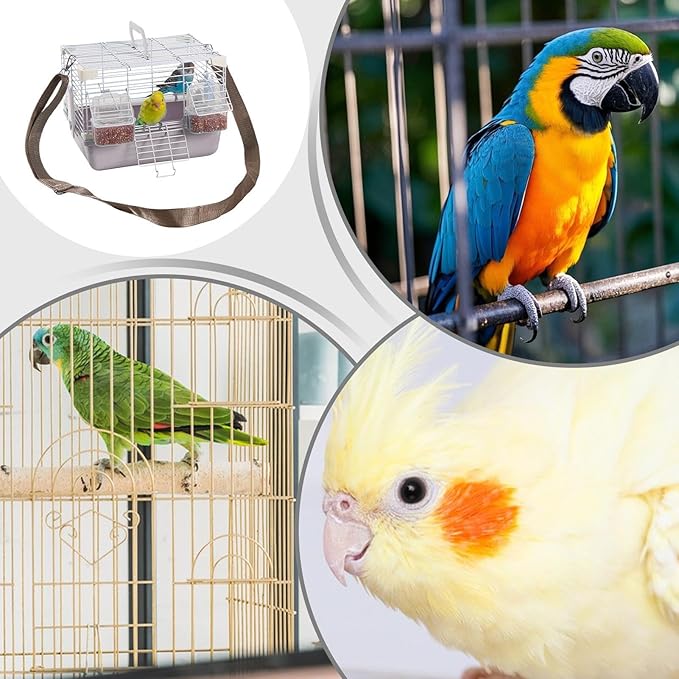 Portable Bird Cage - Travel Mini Aviary, Sturdy Handle Carrier, Easy Cleaning Design, Excellent Pet Habitat, Trending Small Animal Tool, Cockatiels Peony Budgies Accessories 10.63x7.87x7.87 Inches