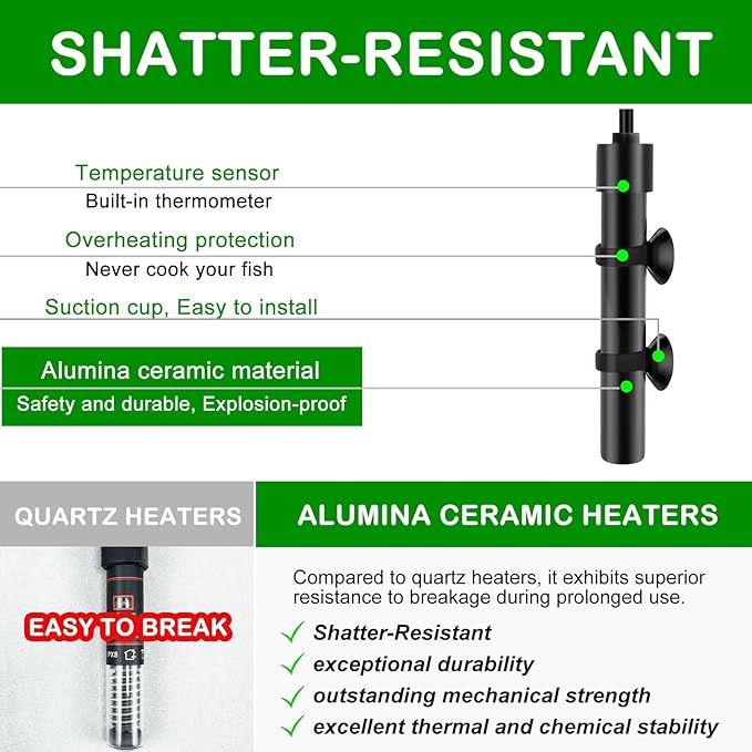 Small Submersible Aquarium Heater, Adjustable Mini Fish Tank Heater 15W 25W 50W with External Temperature Controller, Digital Display, Alumina Ceramic, for 3/5/10 Gallons (15W)