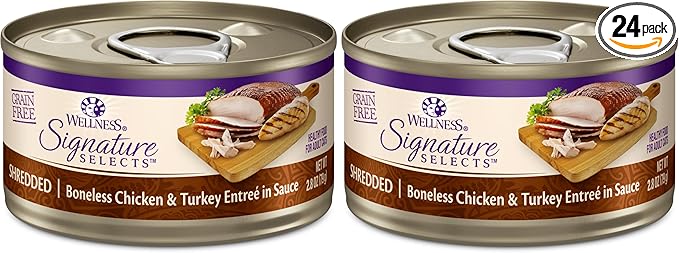 Wellness CORE Signature Selects Shredded Adult Wet Cat Food,Natural,Protein-Rich,Grain Free,2.8 Ounce (Chicken & Turkey),(Pack of 24)
