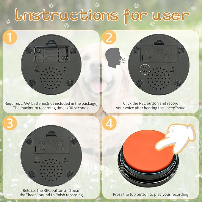 RIBOSY Dog Speech Training Buzzer Set, 6 Recordable Buttons with Non-Slip Rubber Mat and 50 Stickers - Record& Playback Your Own Voice to Train Your Dog Voice What They Need (Battery Included)