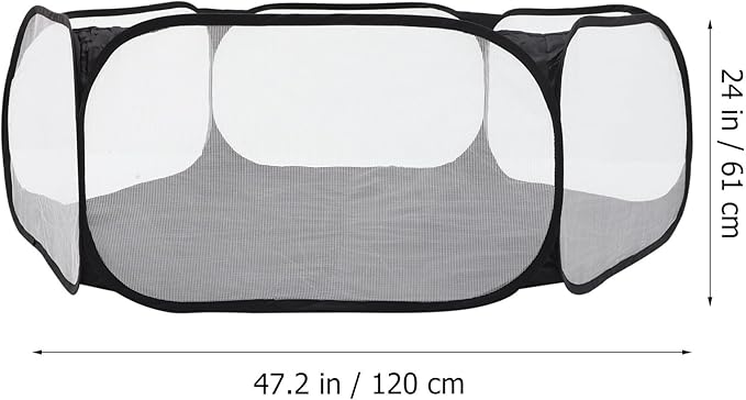 TEHAUX Foldable Pet Playpen Fence with Hexagonal Polyester Mesh, Reusable Indoor and Outdoor Puppy Safety Pen, Small Dog and Puppy Game Tent, Black