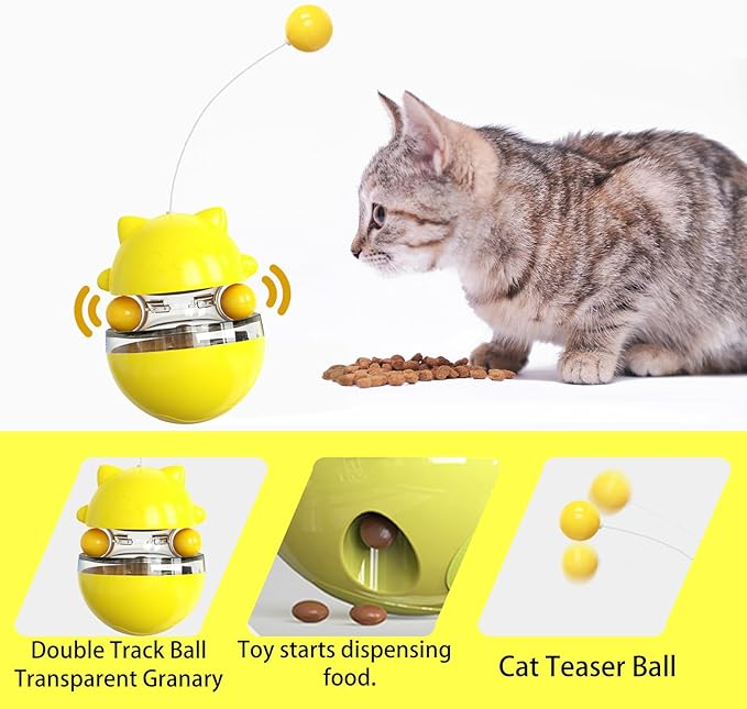 Cat Toy Funny Tumbler，Interactive Toy for Indoor Cats，Treat Dispenser Ball，Cats Exercising Their Bodies，Physical Exercise，Fun Toys (Green)