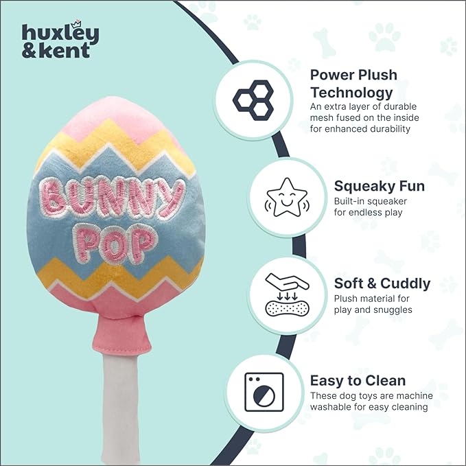 Huxley & Kent Funny Dog Toy w/Squeaker – Power Plush Squeaky Dog Toys for Small, Medium & Large Dogs – Soft Stuffed Animal for Indoor Play & Fetch - Bunny Pop, Small
