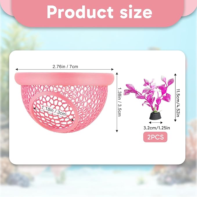 3 Pack Pink Fish Tank Decor Set, 1 Betta Hammock and 2 Artificial Plant, Aquarium Accessories for Betta Fish, Shrimp and Small Fish, Ideal for Aquatic Pet Habitat